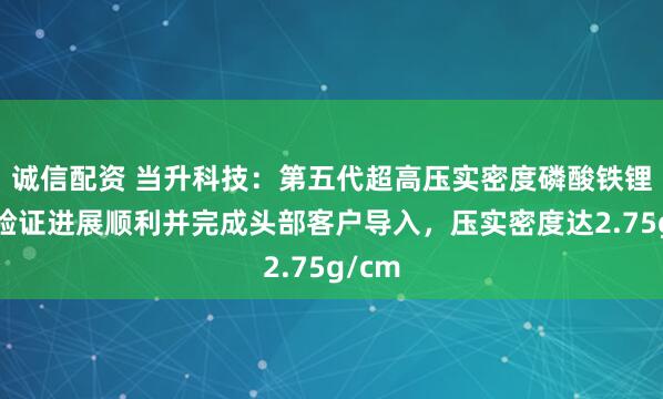 诚信配资 当升科技：第五代超高压实密度磷酸铁锂产品验证进展顺利并完成头部客户导入，压实密度达2.75g/cm